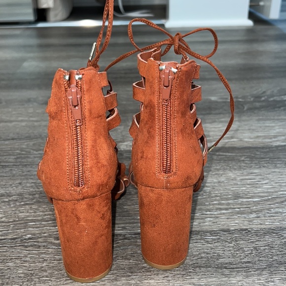 Forever 21 Cutout Laceup Heels Burnt Orange - Picture 4 of 10